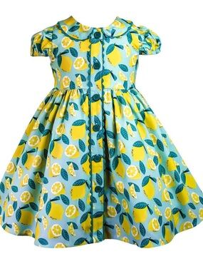 Yellow Lemon Print Girls' Dress -